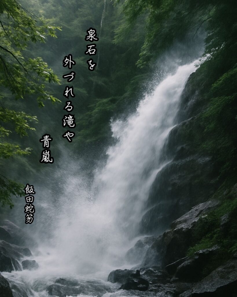 飯田蛇笏の俳句まとめ ― 生涯・作風・名句・俳句一覧 ―「泉石を 外づれる滝や 青嵐」飯田蛇笏作俳句イメージ画像