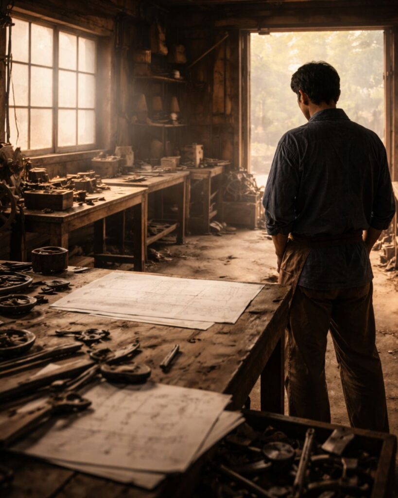 豊田佐吉の名言9選–努力が道を拓く「創意工夫の世界は、まだほとんど開かれていない。」この名言のイメージイラスト