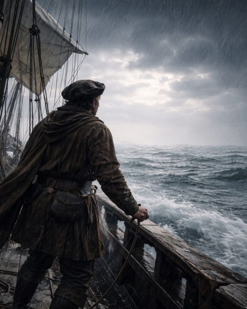 コロンブスの名言9選–挑戦の原点「前提とすべきは航海であり、生存ではない。」この名言のイメージイラスト