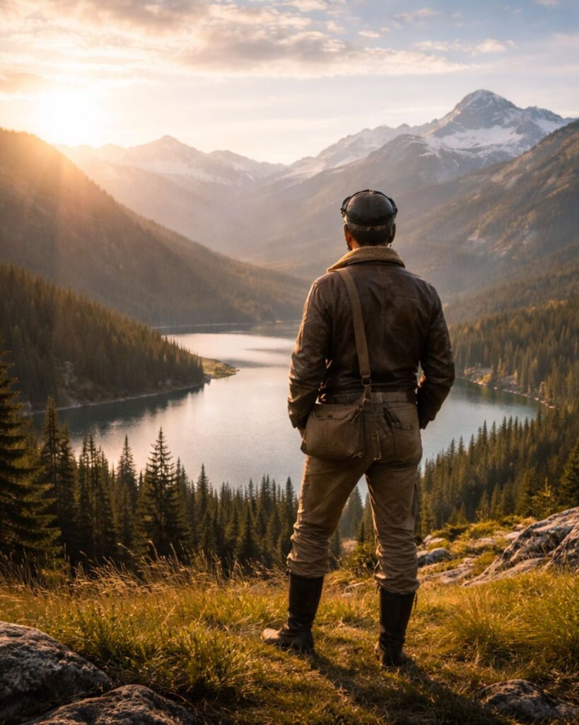 リンドバーグの名言9選–空に賭けた人生「本当の自由は、文明ではなく自然の中にある。」この名言のイメージイラスト