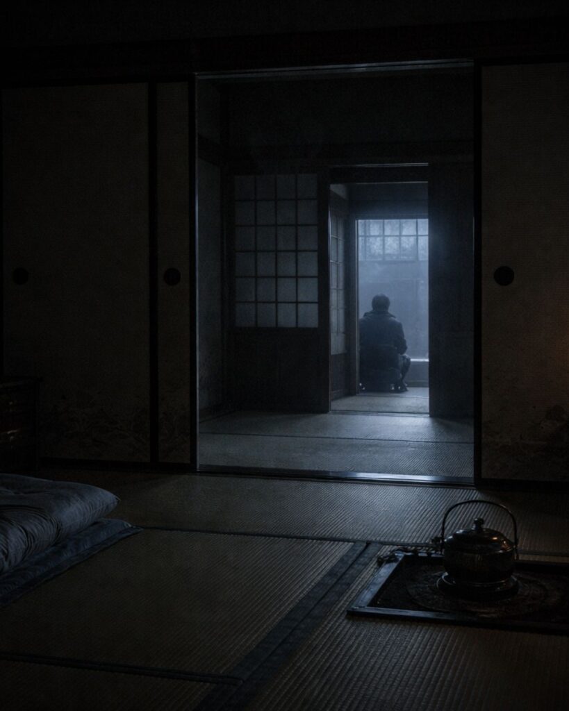 各務支考の冬の俳句5選-代表作をわかりやすく解説！「しかられて　次の間へ出る　寒さ哉」この俳句をイメージした画像