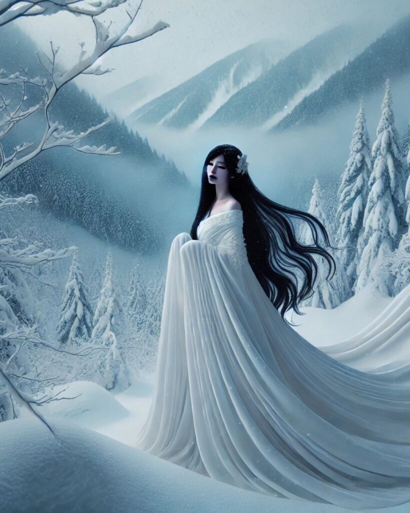 山口青邨の冬の俳句5選-代表作をわかりやすく解説！「みちのくの　雪深ければ　雪女郎」この俳句をイメージした画像