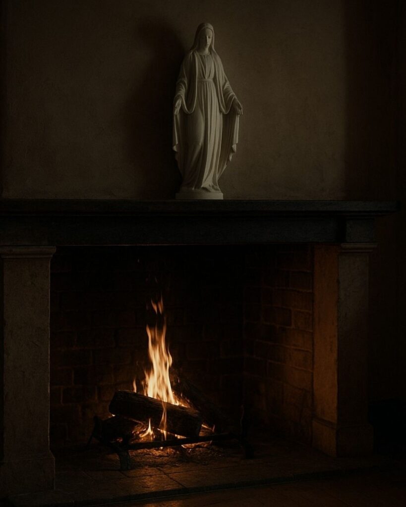 中村草田男の冬の俳句5選-代表作をわかりやすく解説！「聖母像　高し暖炉の　火を裾に」この俳句をイメージした画像