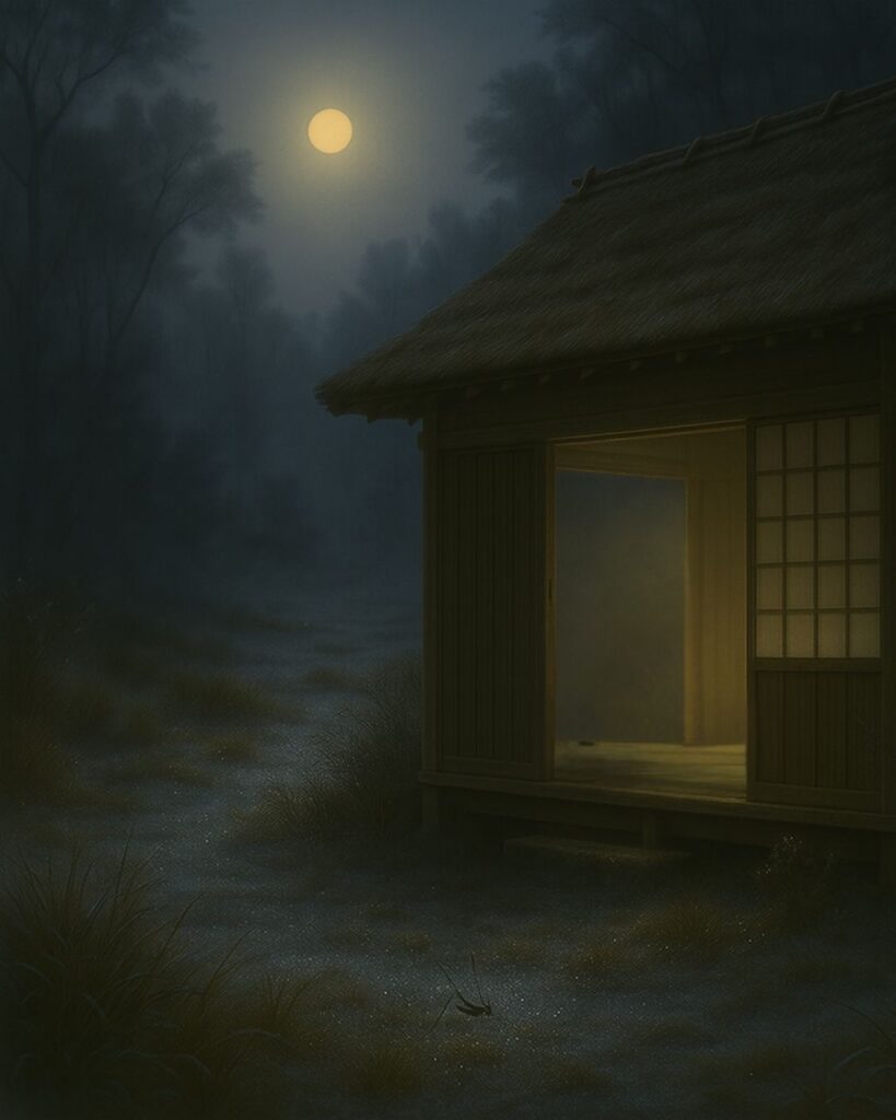 百人一首第91番 九条良経『きりぎりす』背景解説–霜夜のひとり寝「きりぎりす　鳴くや霜夜の　さむしろに　衣かたしき　ひとりかも寝む」の情景をテーマにしたイメージの画像
