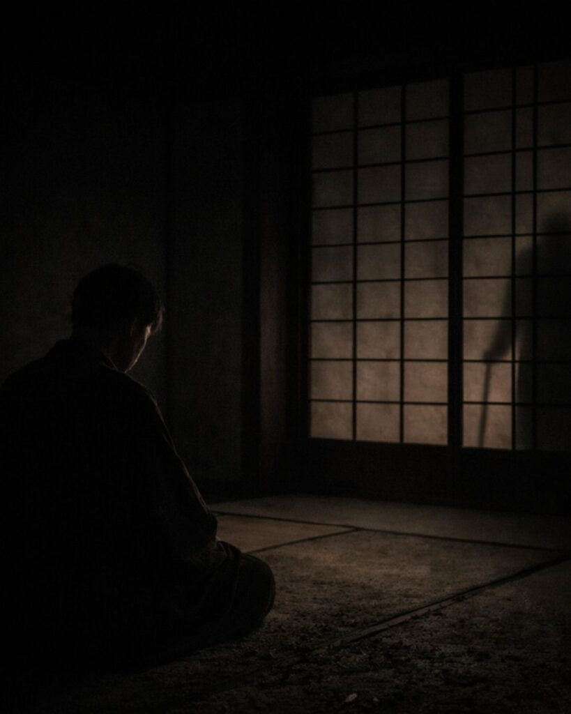 石川啄木の哀情の短歌5選-貧しさと家族に揺れる心「燈影なき 室に我あり 父と母 壁のなかより 杖つきて出づ」この短歌をイメージした画像