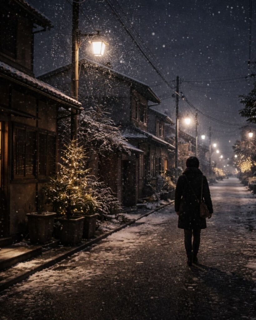 山口青邨の冬の俳句5選-代表作をわかりやすく解説！「クリスマス　近づく雪の　こよひまた」この俳句をイメージした画像