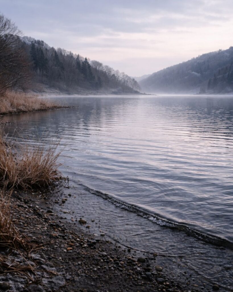 島木赤彦の冬の短歌5選-代表作をわかりやすく解説！「いと長き 冬よりさめて ささやけき 波は寂しく 動きたるかな」この短歌をイメージした画像