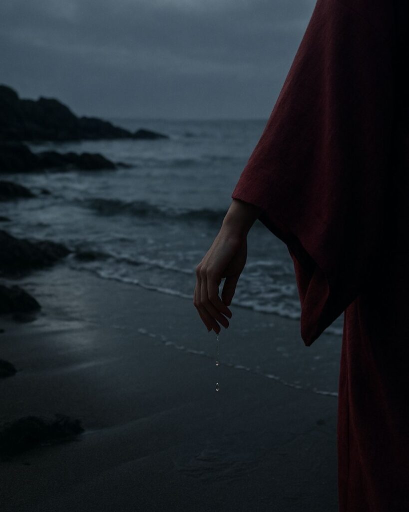 百人一首第92番 二条院讃岐『わが袖は』背景解説–涙の渇かず「わが袖は　潮干に見えぬ　沖の石の　人こそ知らね　かわく間もなし」の情景をテーマにしたイメージの画像
