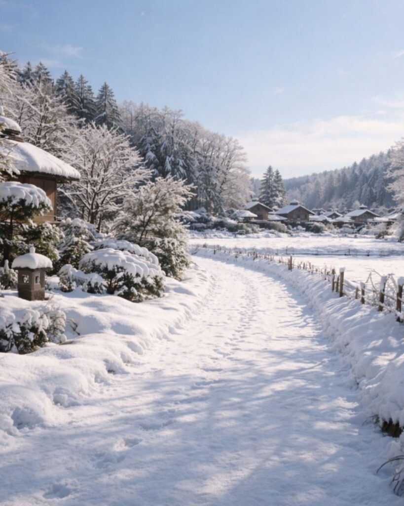 炭太祇の冬の俳句5選-代表作をわかりやすく解説！「うつくしき　日和になりぬ　雪のうへ」この俳句をイメージした画像