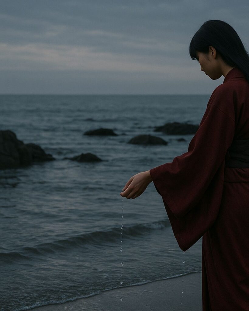 百人一首第92番 二条院讃岐『わが袖は』背景解説–涙の渇かず「わが袖は　潮干に見えぬ　沖の石の　人こそ知らね　かわく間もなし」の情景をテーマにしたイメージの画像
