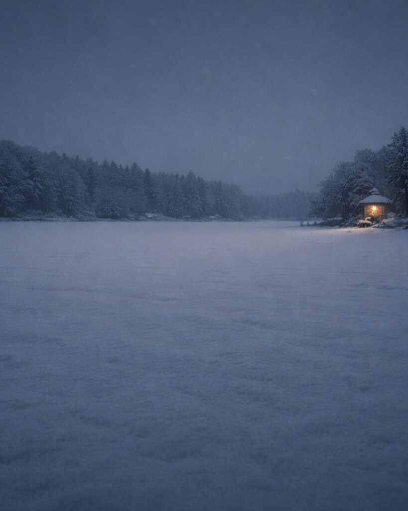 中村草田男の冬の俳句5選-代表作をわかりやすく解説！「雪の原　灯影もことに　片ほとり」この俳句をイメージした画像