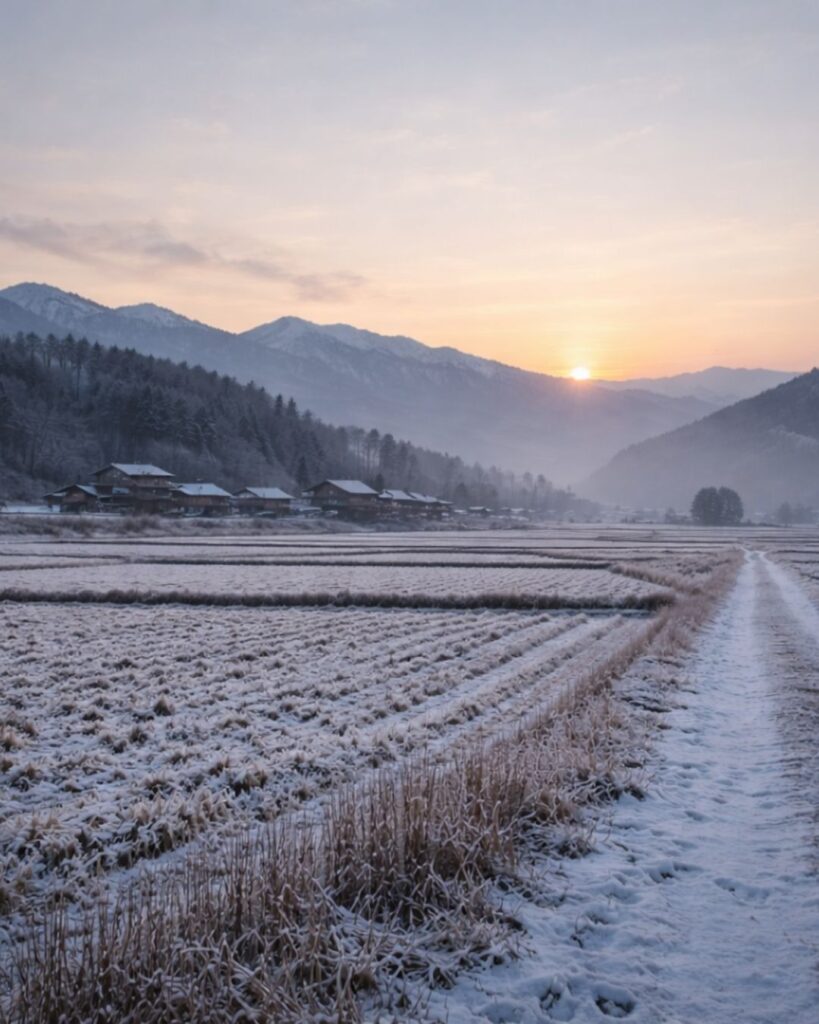 中村憲吉の冬の短歌5選-代表作をわかりやすく解説!「西の国の 大き戦争 なほやまず 今日の天つちに 年あらたまる」この短歌をイメージした画像