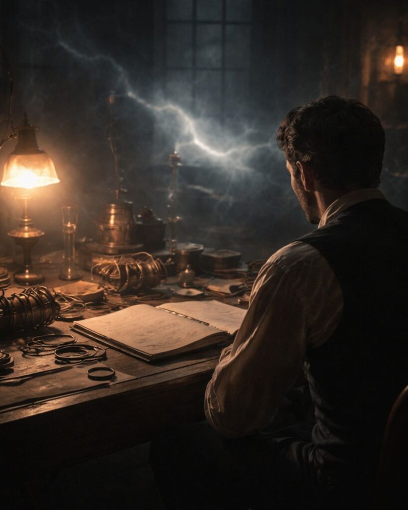 ニコラ・テスラの名言9選–未来を照らす思考「直観は知識を超えて働く。論理や計画は、その後に続くにすぎない。」この名言のイメージイラスト