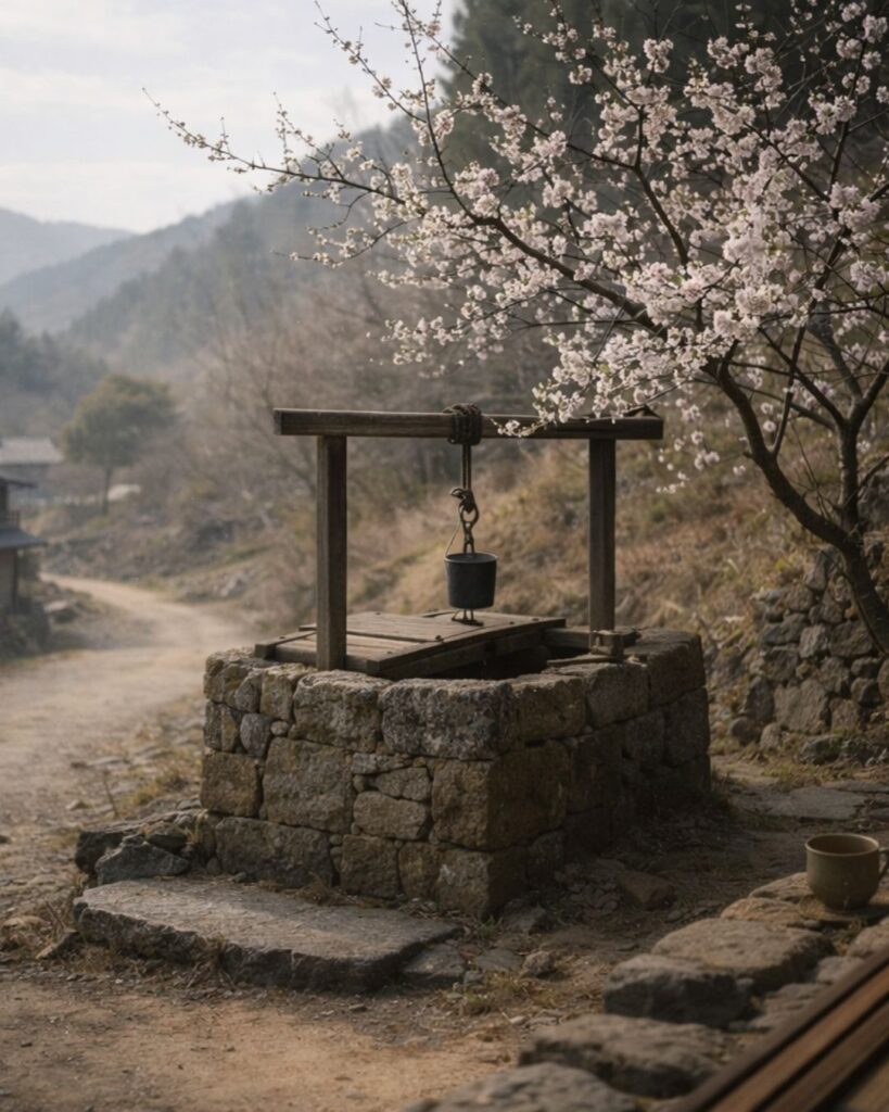 上嶋鬼貫の春の俳句5選-代表作をわかりやすく解説！「山里や　井戸のはたなる　梅の花」この俳句をイメージした画像