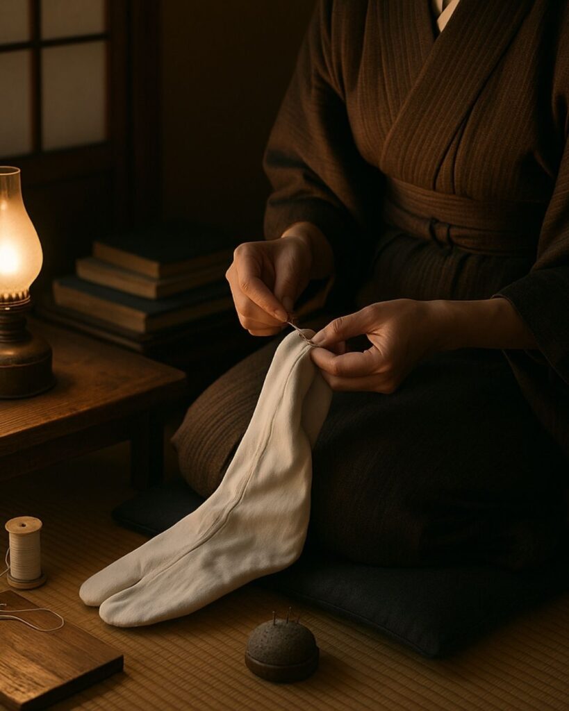 杉田久女の冬の俳句5選-代表作をわかりやすく解説!「足袋つぐや ノラともならず 教師妻」この俳句をイメージした画像