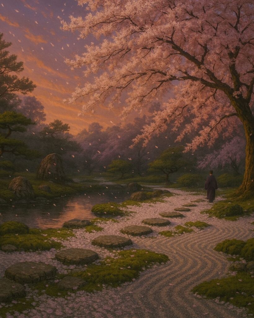 百人一首第96番 西園寺公経『花さそふ』背景解説–花と無常「花さそふ　嵐の庭の　雪ならで　ふりゆくものは　わが身なりけり」の情景をテーマにしたイメージの画像
