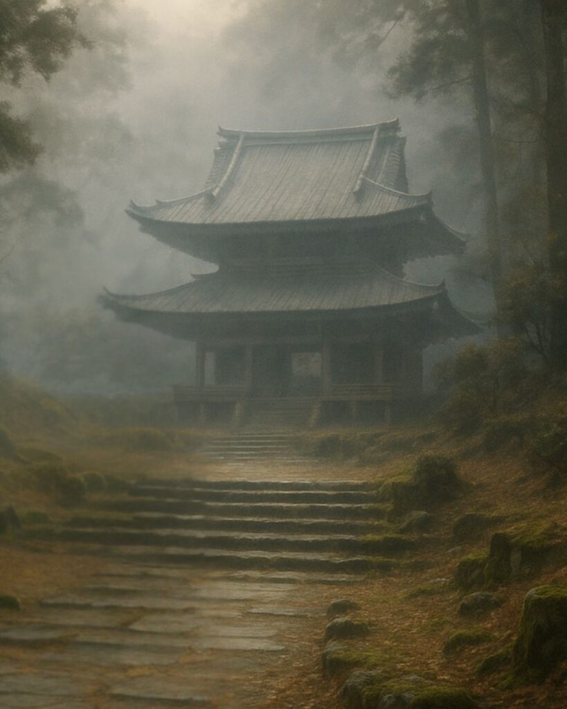 百人一首第95番 慈円『おほけなく』背景解説–憂き世を救ふ「おほけなく　憂き世の民に　おほふかな　わが立つ杣に　墨染の袖」の情景をテーマにしたイメージの画像