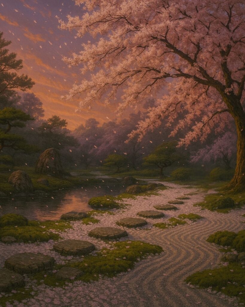 百人一首第96番 西園寺公経『花さそふ』背景解説–花と無常「花さそふ　嵐の庭の　雪ならで　ふりゆくものは　わが身なりけり」の情景をテーマにしたイメージの画像
