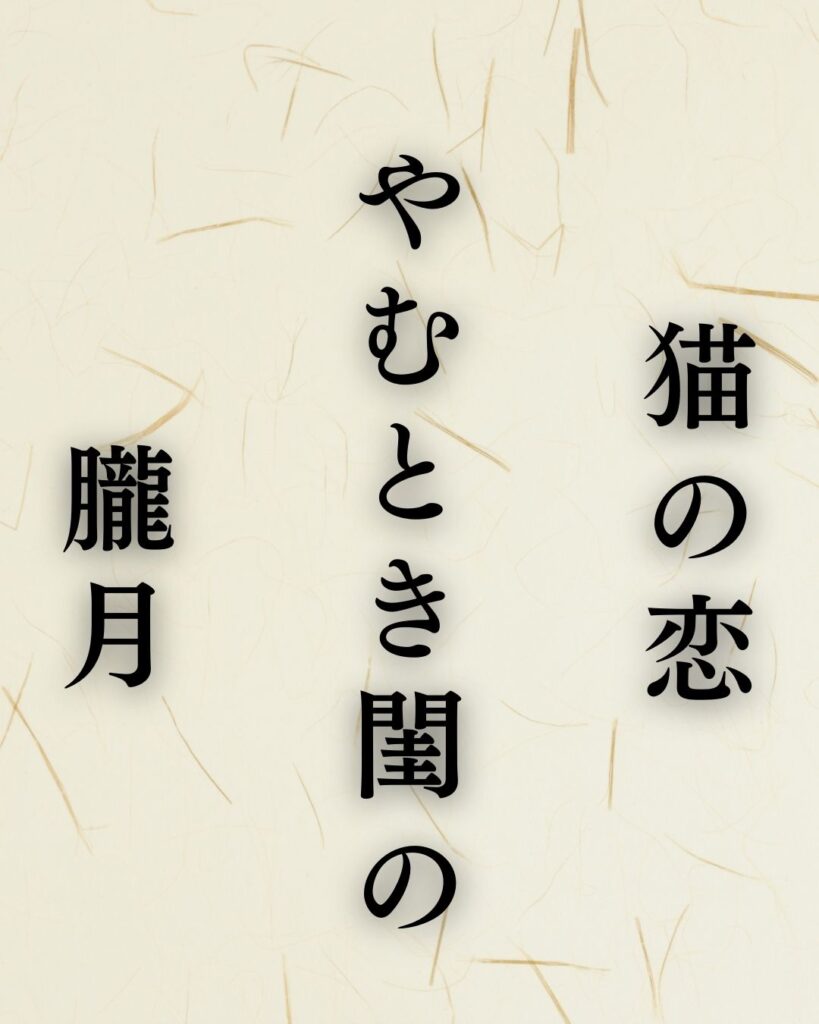 松尾芭蕉の春の俳句5選vol.2-代表作をわかりやすく解説！「猫の恋 やむとき閨の 朧月」この俳句を記載した画像