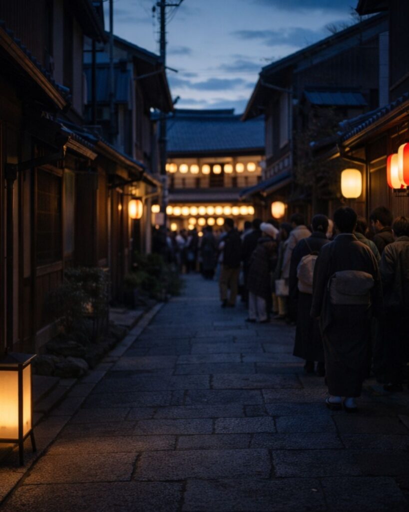 後藤夜半の春の俳句5選-代表作をわかりやすく解説!「通ひ路の あしべ踊の 宵景色」この俳句をイメージした画像