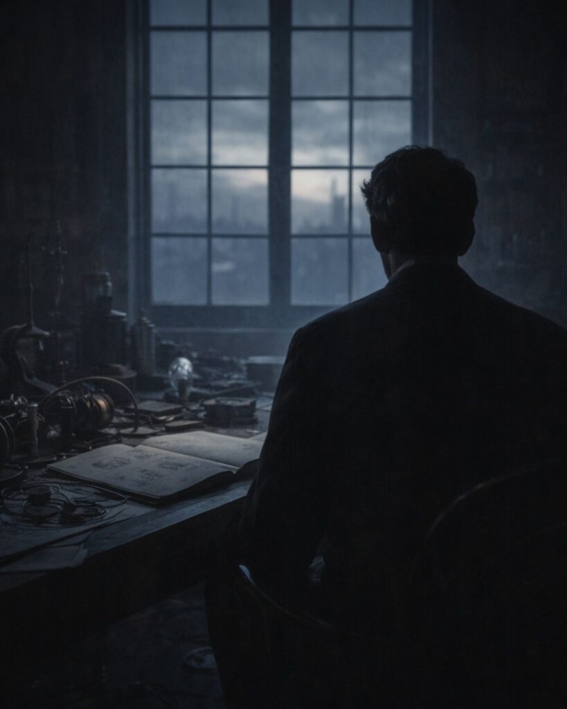 ニコラ・テスラの名言9選–未来を照らす思考「現在は彼らのものかもしれない。だが、私が働いた未来は私のものだ。」この名言のイメージイラスト