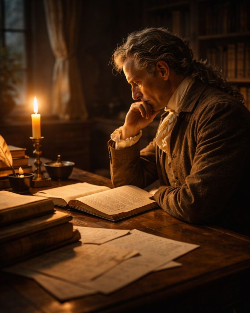 デイヴィッド・ヒュームの名言9選-懐疑と経験の哲学「判断には、疑いと慎み、そして謙虚さを常に伴わせるべきである。」この名言のイメージイラスト