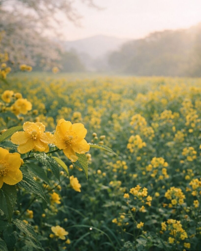 松尾芭蕉の春の俳句5選vol.2-代表作をわかりやすく解説！「山吹の露 菜の花のかこち 顔なるや」この俳句をイメージした画像