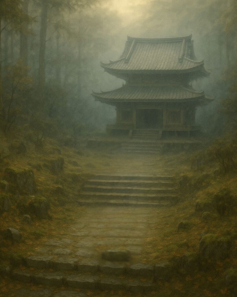 百人一首第95番 慈円『おほけなく』背景解説–憂き世を救ふ「おほけなく　憂き世の民に　おほふかな　わが立つ杣に　墨染の袖」の情景をテーマにしたイメージの画像