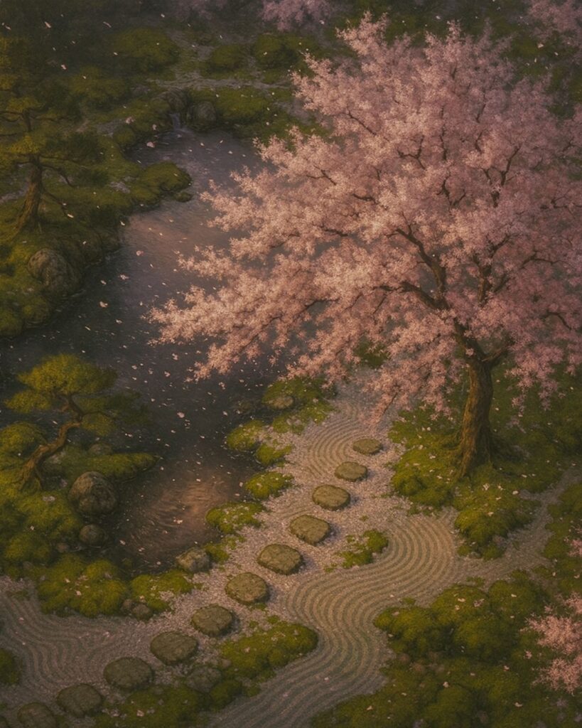 百人一首第96番 西園寺公経『花さそふ』背景解説–花と無常「花さそふ　嵐の庭の　雪ならで　ふりゆくものは　わが身なりけり」の情景をテーマにしたイメージの画像
