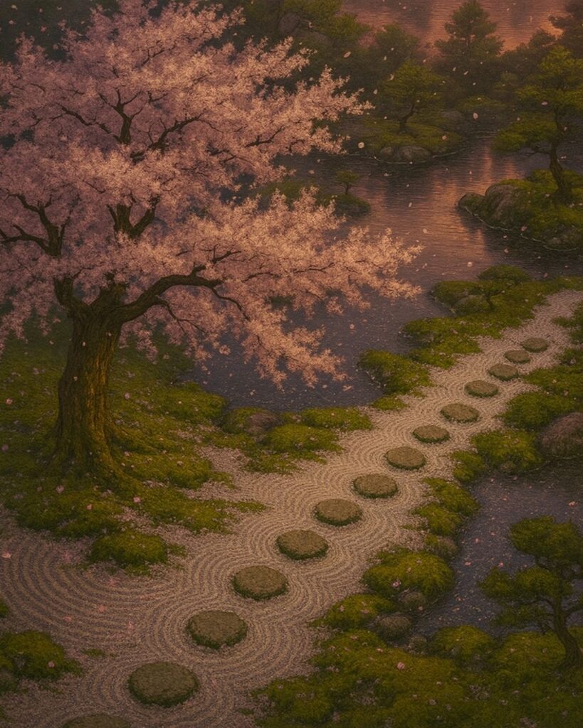 百人一首第96番 西園寺公経『花さそふ』背景解説–花と無常「花さそふ　嵐の庭の　雪ならで　ふりゆくものは　わが身なりけり」の情景をテーマにしたイメージの画像
