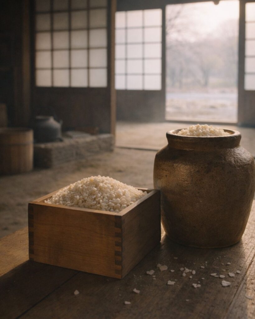 松尾芭蕉の春の俳句5選vol.2-代表作をわかりやすく解説！「春立つや新年ふるき米五升」この俳句をイメージした画像