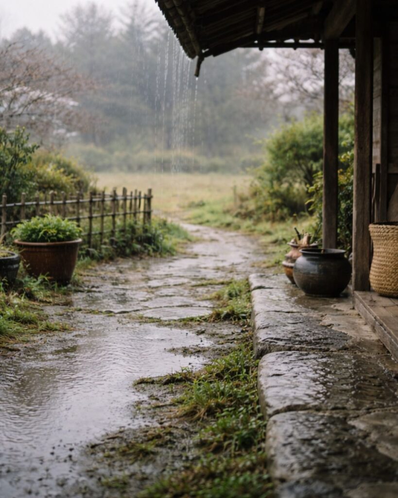 上嶋鬼貫の春の俳句5選-代表作をわかりやすく解説！「春雨の　けふばかりとて　降にけり」この俳句をイメージした画像