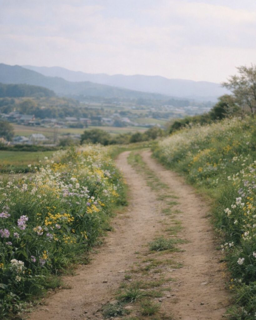 正岡子規の春の短歌5選vol.2 – 代表作をわかりやすく解説！「春風の 吹かぬくまなし 野の道は 名もなき草に 花ぞさきける」この短歌をイメージした画像