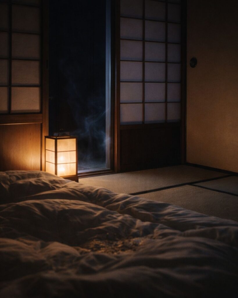 杉田久女の冬の俳句5選-代表作をわかりやすく解説!「ほのゆるる 閨のとばりは 隙間風」この俳句をイメージした画像