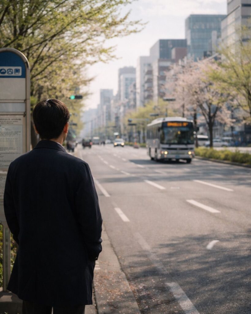 石田波郷の春の俳句5選-代表作をわかりやすく解説！「バスを待ち　大路の春を　うたがはず」この俳句をイメージした画像