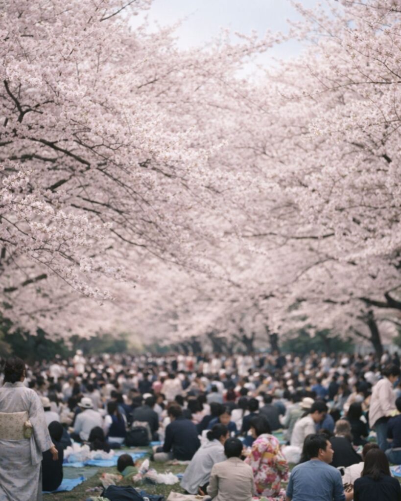 正岡子規の春の俳句5選vol.2-代表作をわかりやすく解説!「花の雲 かゝりにけりな 人の山」この俳句をイメージした画像