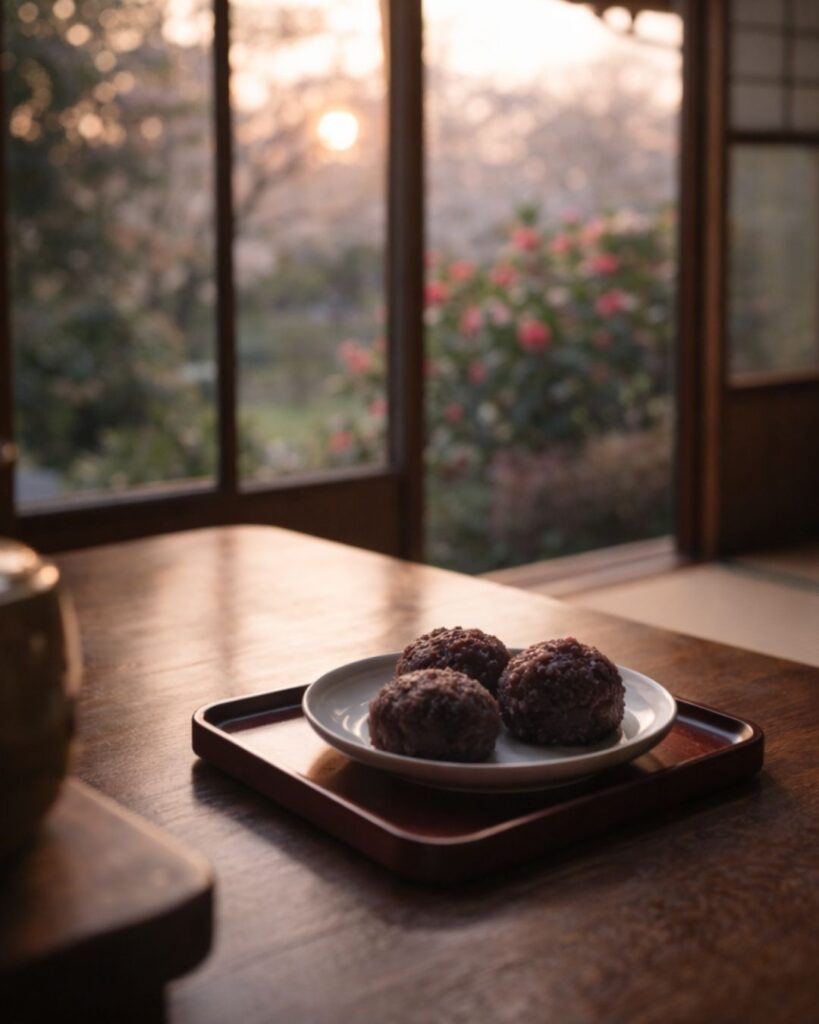 高浜虚子の春の俳句5選vol.2-代表作をわかりやすく解説！「牡丹餅に　夕飯遅き　彼岸かな」この俳句をイメージした画像