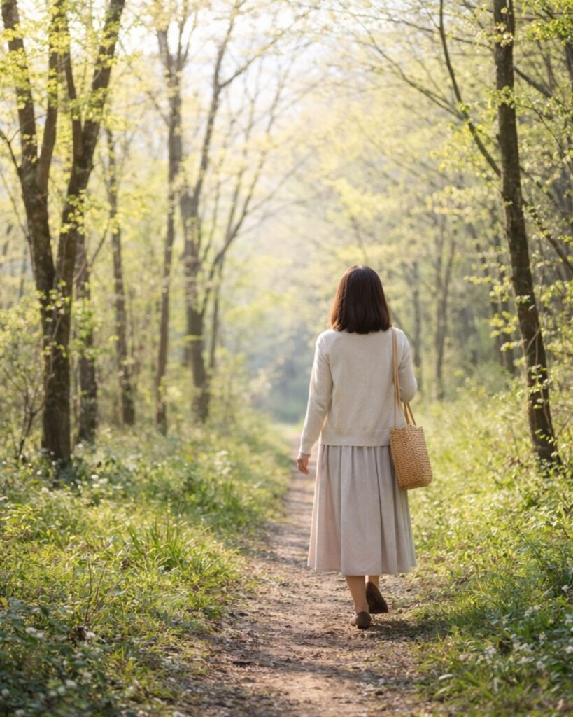 若山牧水の春の短歌5選vol.2–代表作をわかりやすく解説！「小鳥より さらに身かろく うつくしく 哀しく春の 木の間ゆく君」この短歌をイメージした画像