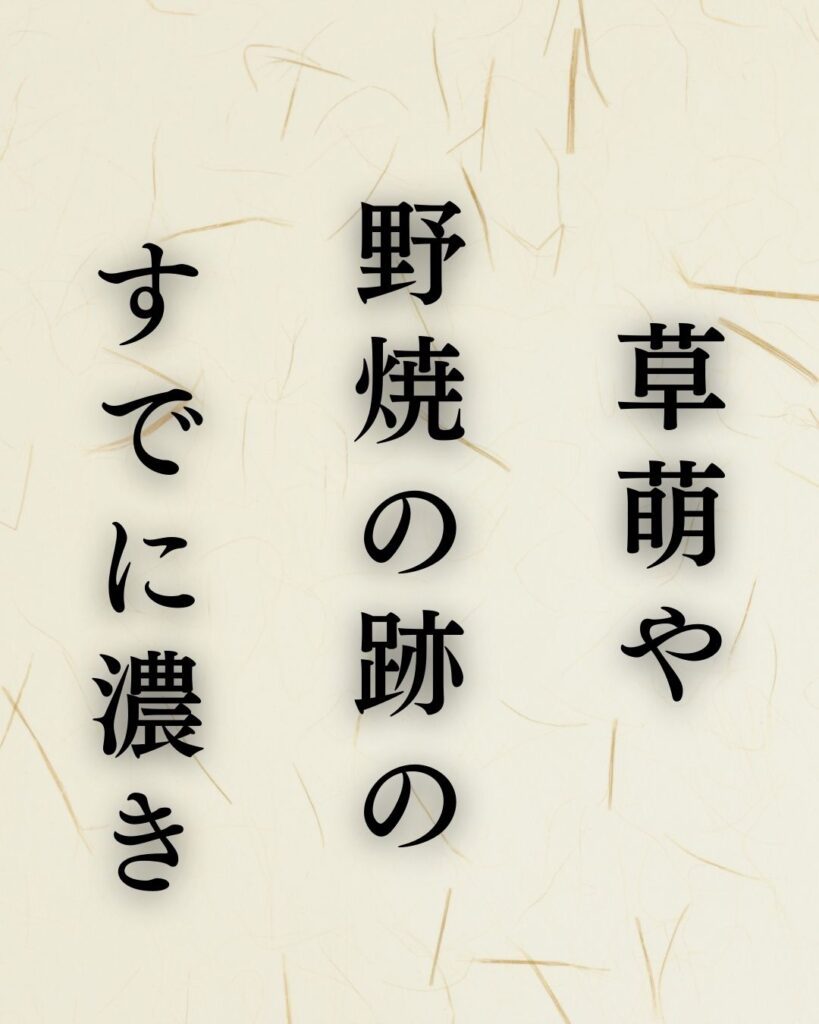 石田波郷の春の俳句5選-代表作をわかりやすく解説！「草萌や　野焼の跡の　すでに濃き」この俳句を記載した画像