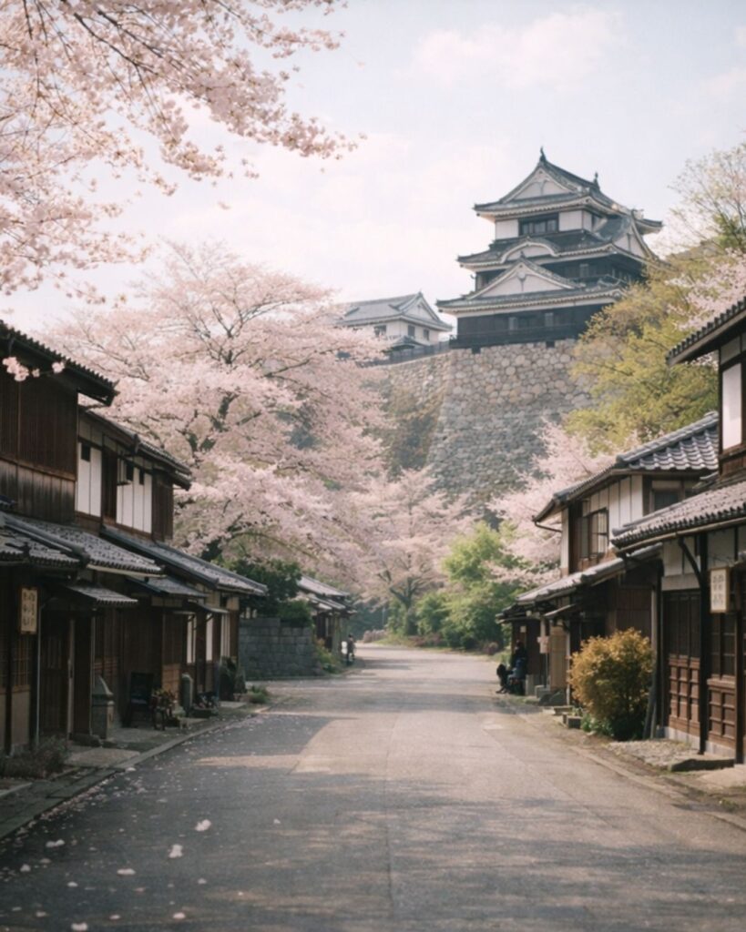 正岡子規の春の俳句5選vol.2-代表作をわかりやすく解説!「春や昔 十五万石の 城下哉」この俳句をイメージした画像