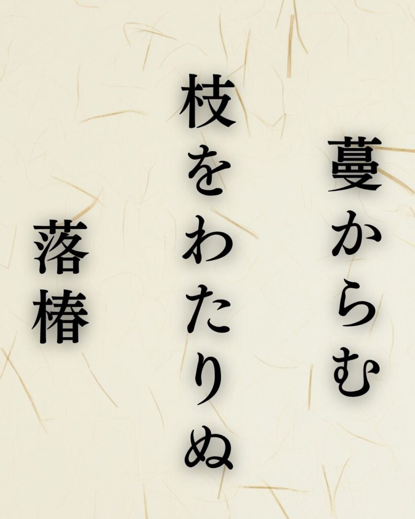 水原秋桜子の春の俳句5選vol.2-代表作をわかりやすく解説!「蔓からむ 枝をわたりぬ 落椿」この俳句を記載した画像