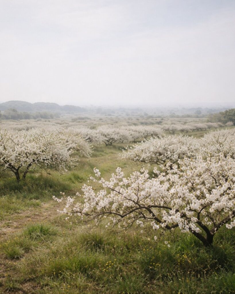 水原秋桜子の春の俳句5選vol.2-代表作をわかりやすく解説!「梨咲くと 葛飾の野は との曇り」この俳句をイメージした画像