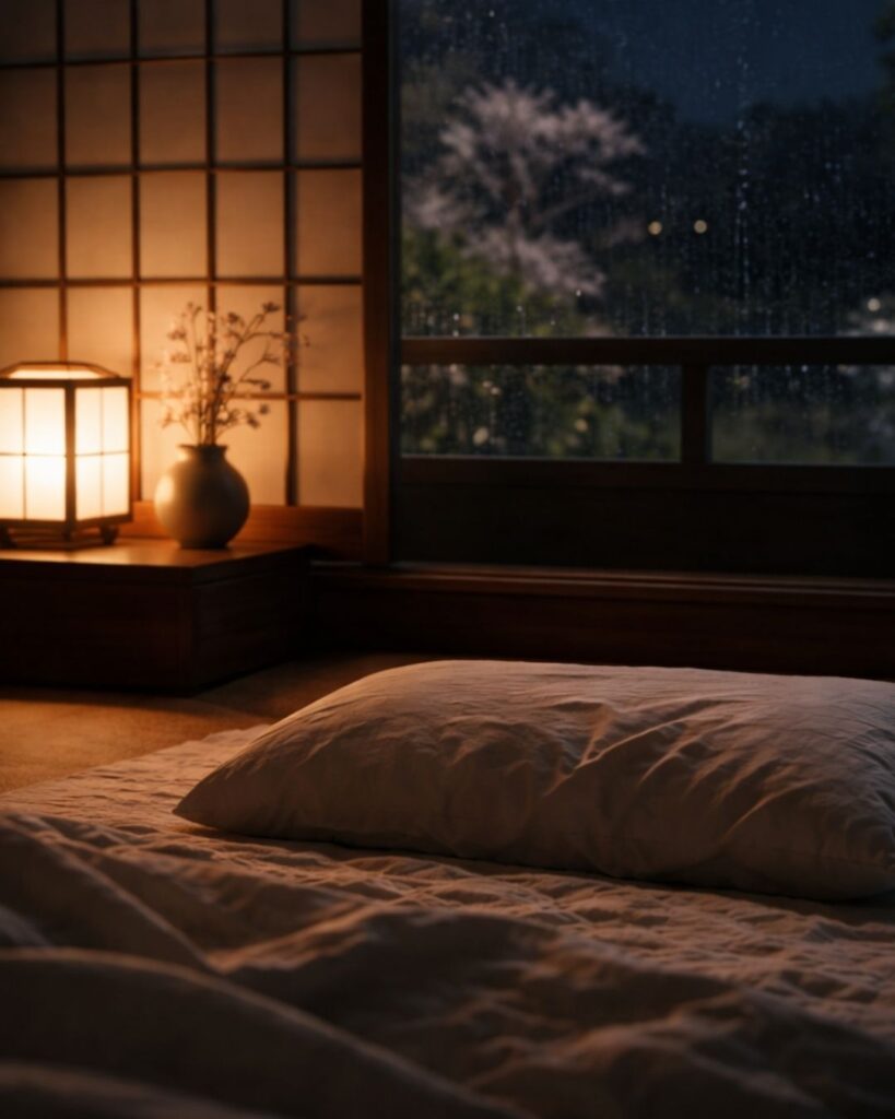 長塚節の春の短歌5選vol.2–代表作をわかりやすく解説!「春の夜の 枕のともし 消しもあへず うつらうつらに いねてきく雨」この短歌をイメージした画像