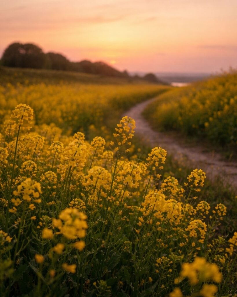中村汀女の春の俳句5選vol.2-代表作をわかりやすく解説!「菜の花の 暮るるや人を 待ち得たり」この俳句をイメージした画像