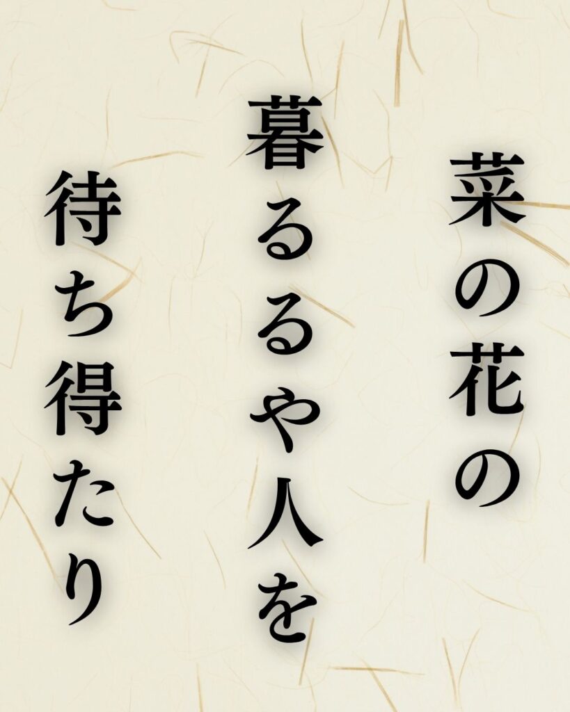 中村汀女の春の俳句5選vol.2-代表作をわかりやすく解説!「菜の花の 暮るるや人を 待ち得たり」この俳句を記載した画像