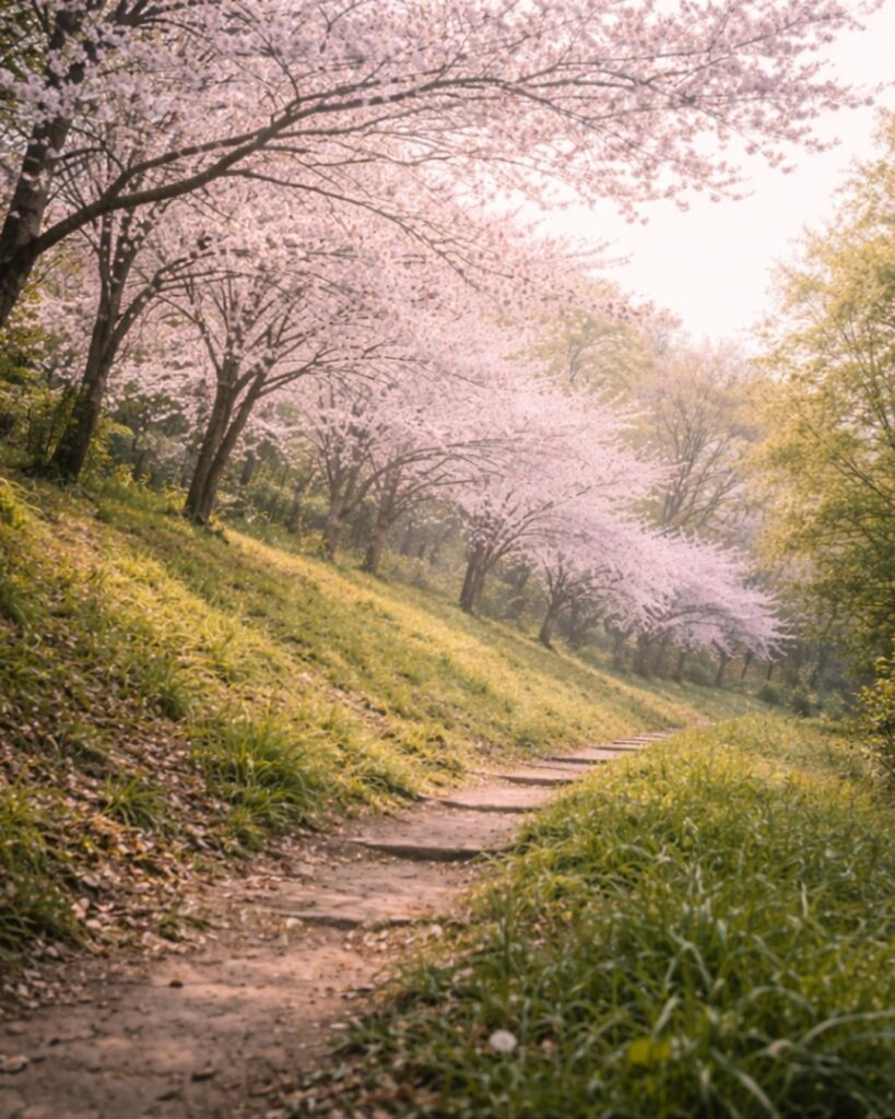 伊藤左千夫の春の短歌5選vol.2–代表作をわかりやすく解説！「病みこやす 君は上野の 裏山の 桜を見つつ 歌よむらんか」この短歌をイメージした画像