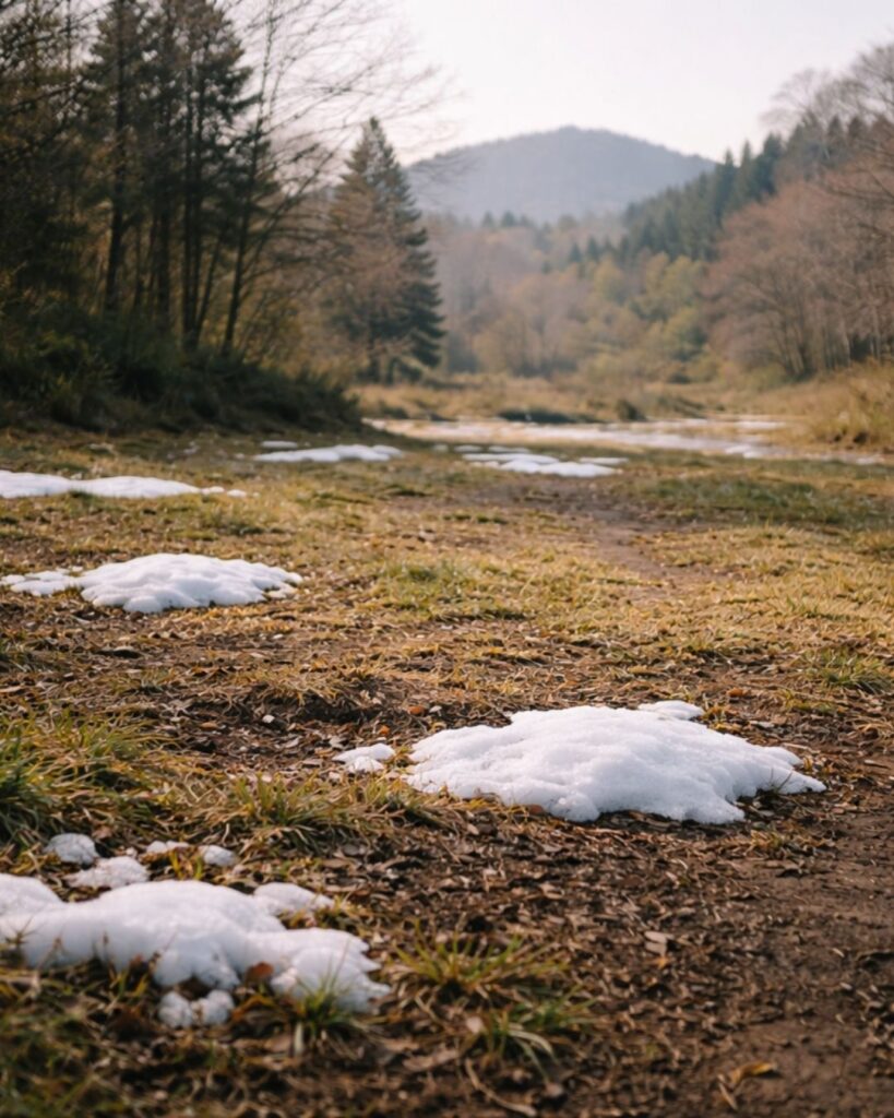 山口青邨の春の俳句5選vol.2-代表作をわかりやすく解説!「残雪の 今はぽつちりと あるばかり」この俳句をイメージした画像