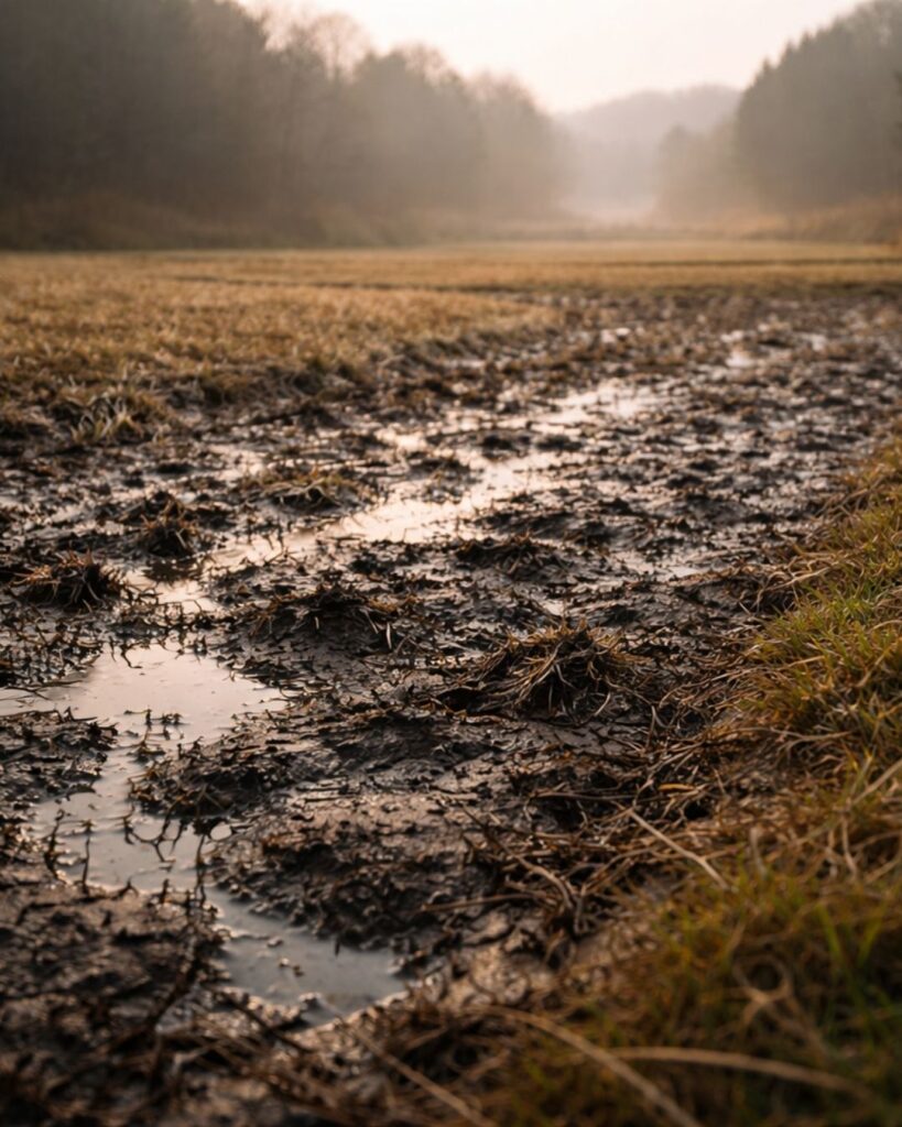 斎藤茂吉の春の短歌5選vol.2–代表作をわかりやすく解説!「かぎろひの 春日といへど 未だ寒き 田中の泥に こころこほしむ」この短歌をイメージした画像