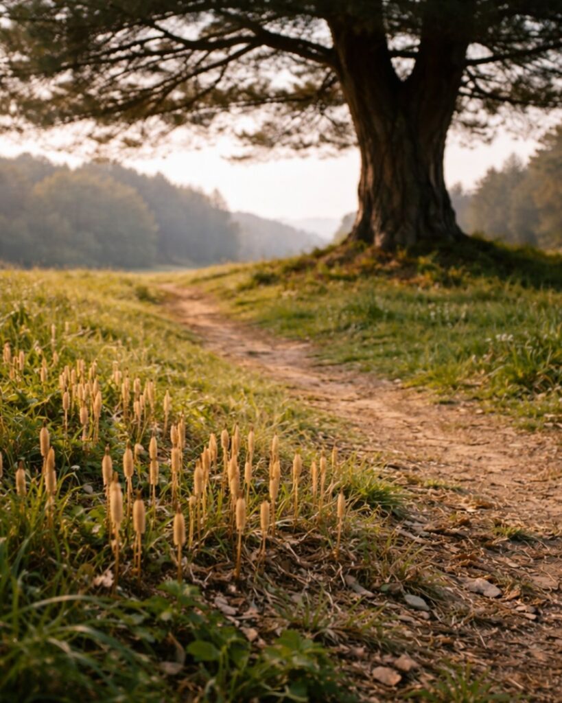 長塚節の春の短歌5選vol.2–代表作をわかりやすく解説!「むかし我が しばしば過ぎし 大形の 小松が下は つくしもえけり」この短歌をイメージした画像