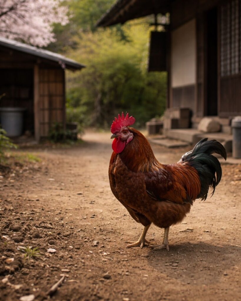村上鬼城の春の俳句5選-代表作をわかりやすく解説！「闘鶏の　眼つぶれて　飼われけり」この俳句をイメージした画像
